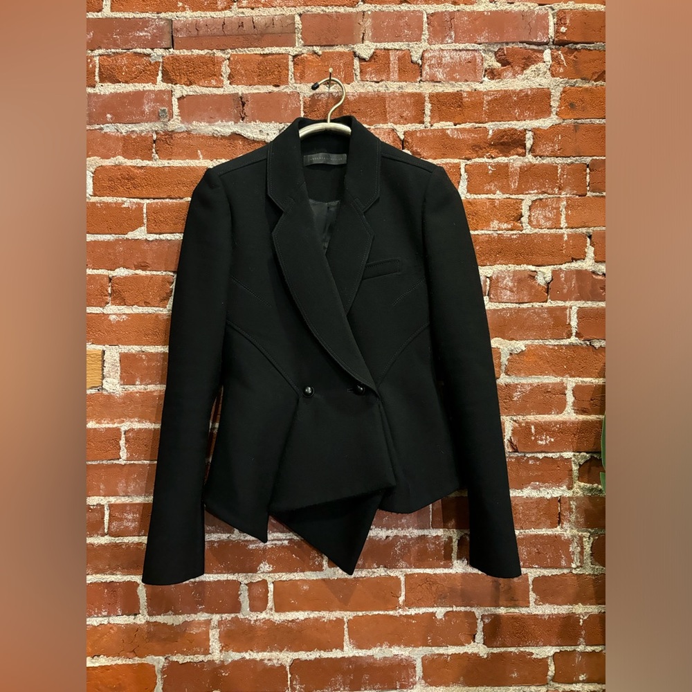 Proenza Schouler Black Wool Double Breasted Asymmetrical Blazer Size 8
